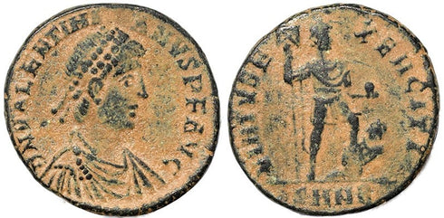 Roman coin of Valentinian II Ae2 - VIRTVS EXERCITI - Nicomedia